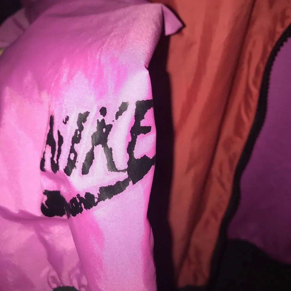 Nike Vtg Hike Man Hood Windbreaker Small‎ Retro Jacket Red Blue Pink Colorblock - Picture 7 of 12